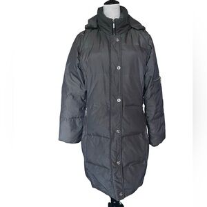Anne Klein quilted puffer Trench 3/4 Hooded Coat Gray Size L